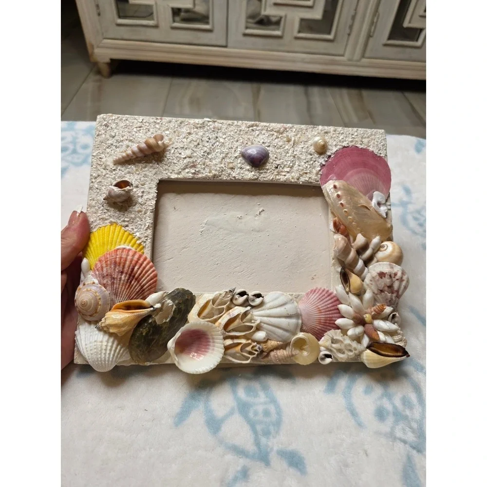 Vintage Seashell Picture Frame Coastal Beach Decor‎ Handcrafted Shell Art 5x3.5